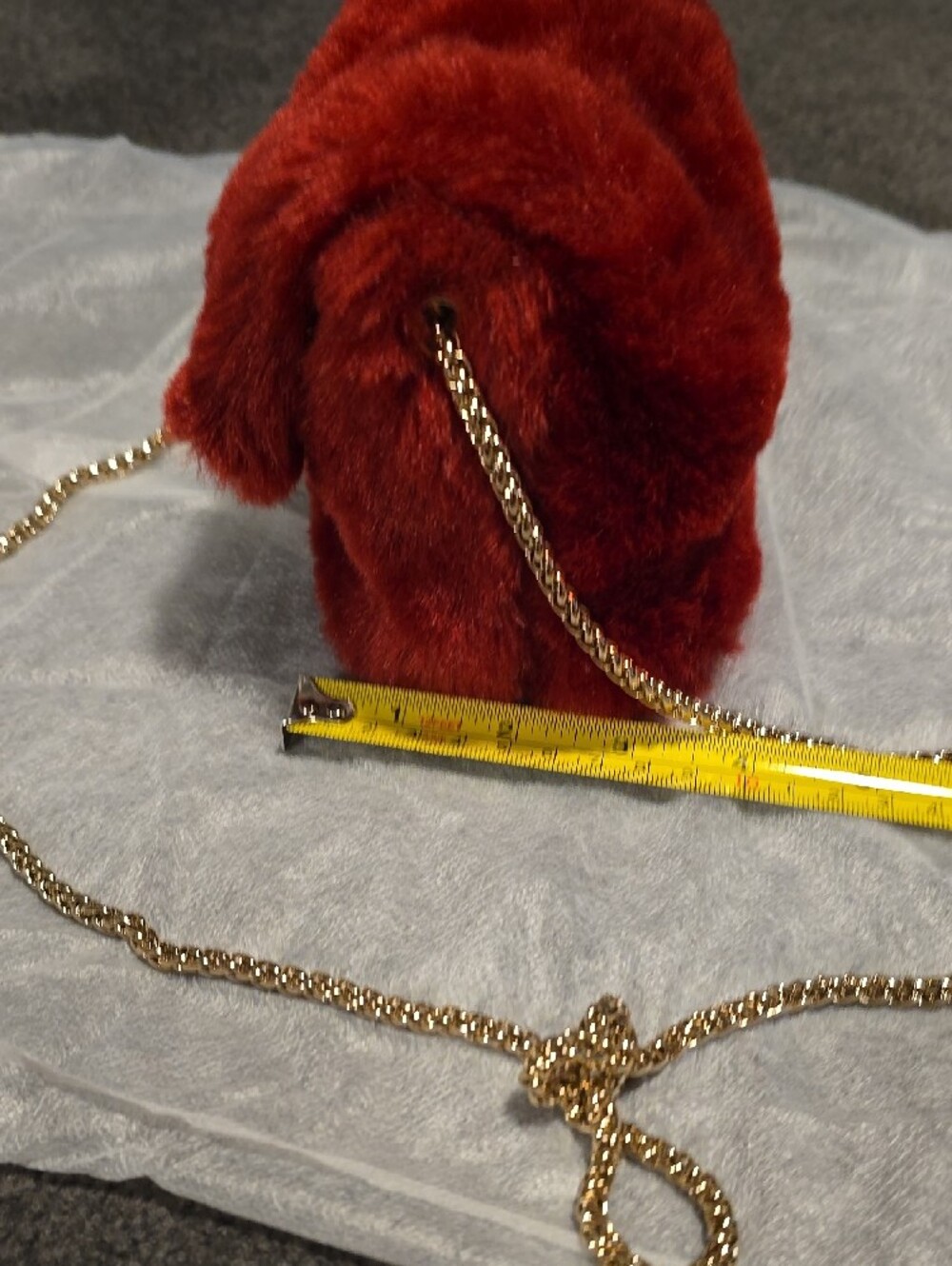 Furla Red Faux-Fur Crossbody with Gold Chain - Picture 8 of 9